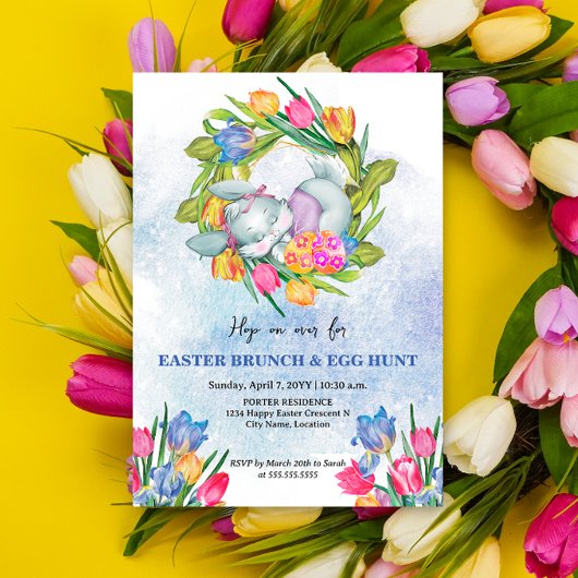 Whimsical Easter Eggs en Bunny Tulips Kaart