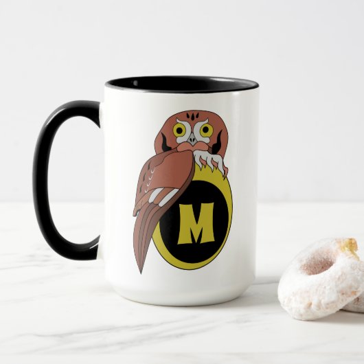 Whimsical Eastern Screech Owl Monogram Mok (Met donut)