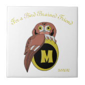 Whimsical Eastern Screech Owl Monogram Tegeltje (Voorkant)