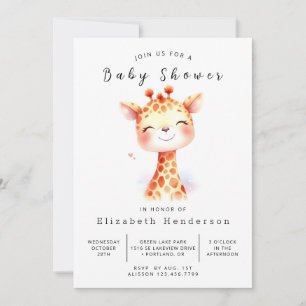 Whimsical Editable Giraffe Baby shower Kaart