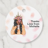 Whimsical eenhoorn donut meisje verjaardag bedankjes labels (Achterkant)