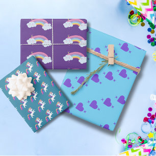 Whimsical Eenhoorn Rainbow Heart Wrapping Papier Inpakpapier Vel