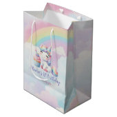 Whimsical Eenhoorn Regenboog Verjaardagsfeest Gift Medium Cadeauzakje (Voorkant Gekanteld)