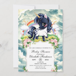 Whimsical Eenvoudig Zwart Eenhoorn Baby shower Kaart