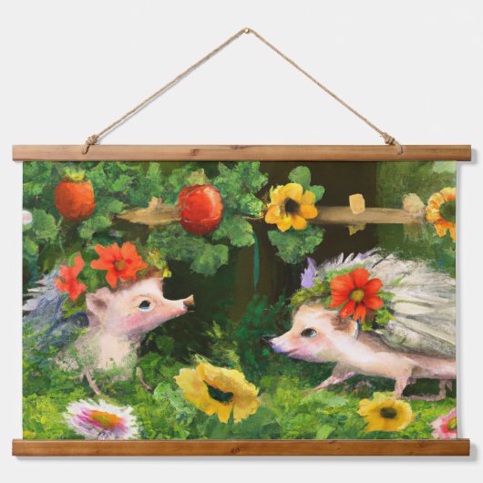 Whimsical Egels in een Engelse landtuin Hangend Wandkleed (Voorkant)