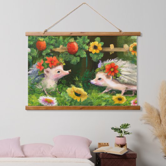 Whimsical Egels in een Engelse landtuin Hangend Wandkleed (Slaapkamer)