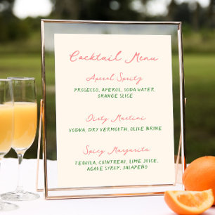 Whimsical eigenzinnig handgeschreven cocktail menu poster