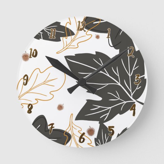 Whimsical Elegant Autumn Fall Leaves Acorts Custom Ronde Klok (Voorkant)
