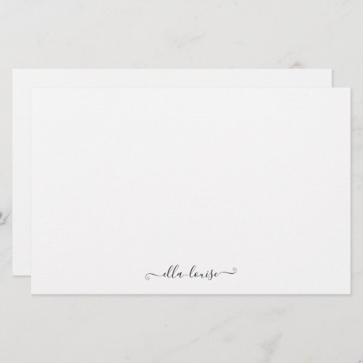 Whimsical Elegant Feminine Black Script Name Briefpapier (Voorkant / Achterkant)