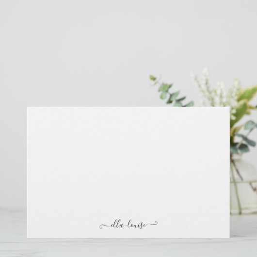 Whimsical Elegant Feminine Black Script Name Briefpapier (Staand voorkant)