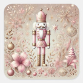 Whimsical Elegant Pink and Gold Pastel Nutcracker  Vierkante Sticker (Voorkant)