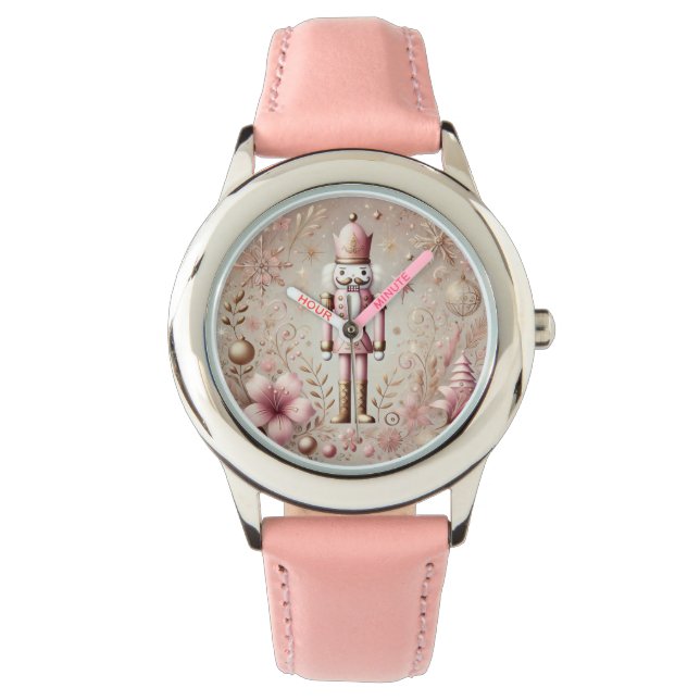 Whimsical Elegant Pink & Gold Pastel Nutcracker Horloge (Voorkant)