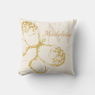 Whimsical Elegante Gouden Vlinder Monogram Boho Kussen