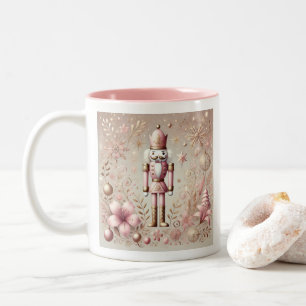 Whimsical Elegante Roze en Gouden Pastel Notenkrak Tweekleurige Koffiemok