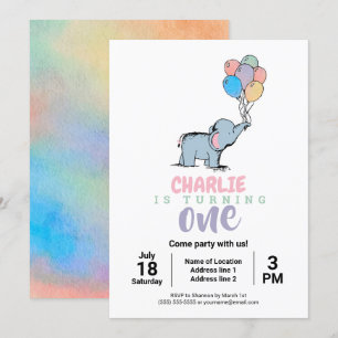 Whimsical Elephant and Balloons verjaardagsuitnodi Kaart