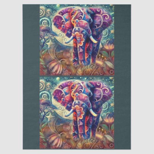 Whimsical Elephant at Night Stars Moon Decoupage Tissuepapier (Voorkant)