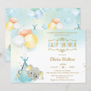 Whimsical Elephant Balloons Baby shower Boy Kaart