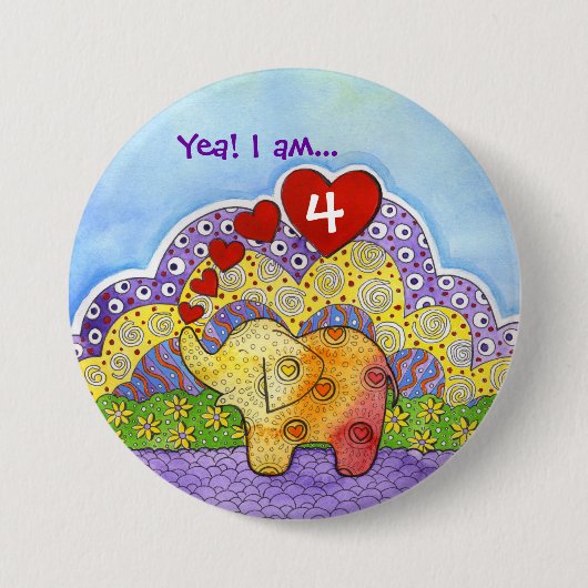 Whimsical Elephant Child's Party Button (Voorkant)