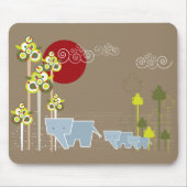 Whimsical Elephant Family in Forest & Red Sun Muismat (Voorkant)