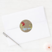 Whimsical Elephant Family in Forest & Red Sun Ronde Sticker (Envelop)