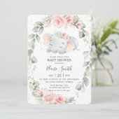 Whimsical Elephant Floral Greenery Baby shower Kaart (Staand voorkant)