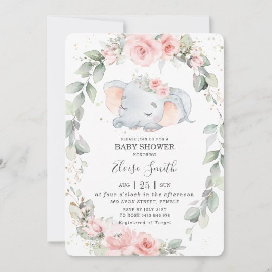 Whimsical Elephant Floral Greenery Baby shower Kaart (Voorkant)