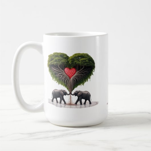 Whimsical Elephant Love Tree 15oz Mug Koffiemok (Links)