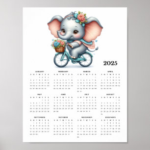 Whimsical Elephant op een Fiets 2025 Muur Kalender Poster