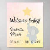 Whimsical Elephant Sip & See Party Poster (Voorkant)