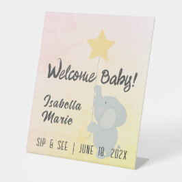 Whimsical Elephant Sip & See Reclamebord Met Voetstuk