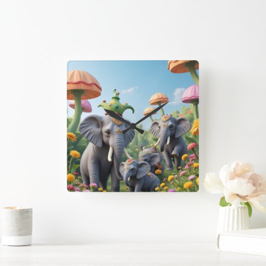 Whimsical Elephants Clock Vierkante Klok (Huis)