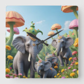 Whimsical Elephants Clock Vierkante Klok (Voorkant)