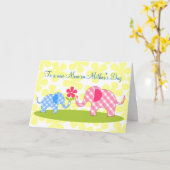 Whimsical Elephants Eerste Moederdag Kaart (Gele Bloem)