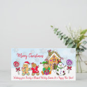 Whimsical Elf en Gingerbread House Kerstmis Kaart (Staand voorkant)