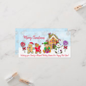 Whimsical Elf en Gingerbread House Kerstmis Kaart (Voorkant / Achterkant in situ)