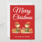 Whimsical Elves Wrapping kerstcadeaus Feestdagenkaart (Voorkant)