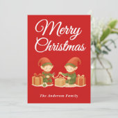 Whimsical Elves Wrapping kerstcadeaus Feestdagenkaart (Staand voorkant)