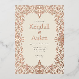 Whimsical en Elegant Roos Gold Foil Wedding Folie Uitnodiging