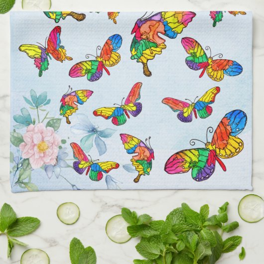 Whimsical en kleurrijk vlinder assortiment theedoek (Gevouwen)