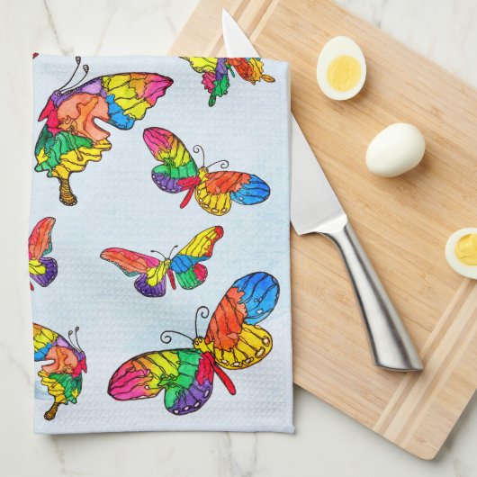 Whimsical en kleurrijk vlinder assortiment theedoek (Quarter Fold)