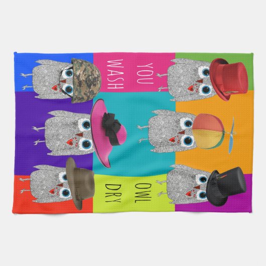 Whimsical en Schattigee Wise Owl keukenhanddoek (Horizontaal)