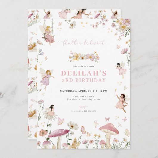 Whimsical Enchanted Fairy Invitation Anniversaire (Devant / Derrière)