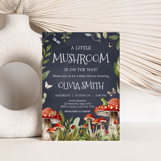 Whimsical Enchanted Forest Mushroom Baby shower Kaart