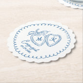 Whimsical Engaged Couple Blue Hearts Trendy Doodle Kartonnen Onderzetters (Gekanteld)