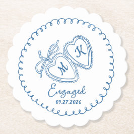 Whimsical Engaged Couple Blue Hearts Trendy Doodle Kartonnen Onderzetters