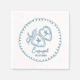 Whimsical Engaged Couple Blue Hearts Trendy Doodle Servet