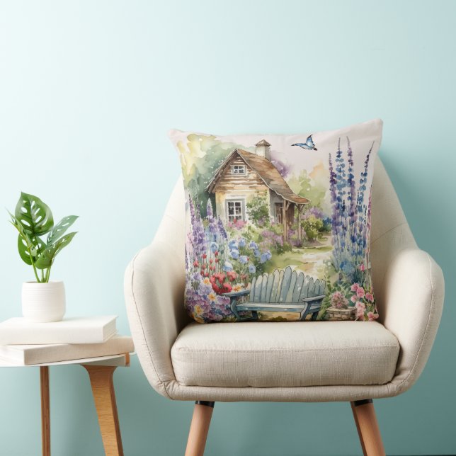 Whimsical Engels Cottage House Bloementuin Kussen (Stoel)