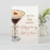 Whimsical Espresso Martini Maid of Honor Voorstel Kaart (Staand voorkant)