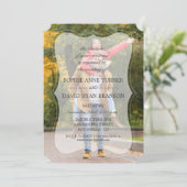 Whimsical Faded Photo Calligraphy Wedding Kaart (Staand voorkant)