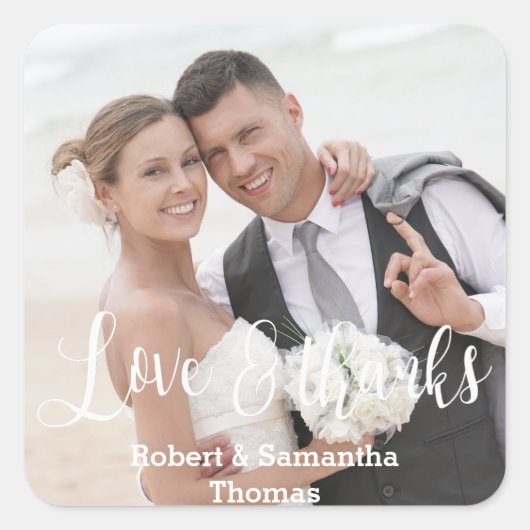 Whimsical Faded Photo Calligraphy Wedding Vierkante Sticker (Voorkant)